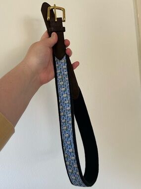 Vineyard Vines Kentucky Derby Mint Cocktail Leather Brass Patterned Belt Size 30